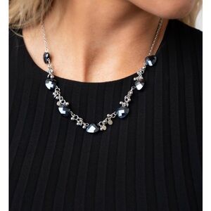 Silver and Black Statement Necklace with Symmetrical Design